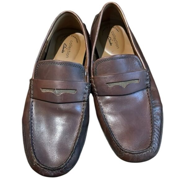 Clark’s slip on penny driving loafers brown leather men’s 10 - Picture 2 of 6